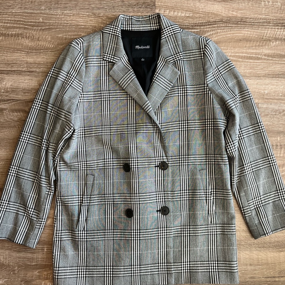 Madewell women’s black white plaid oversized blazer size small